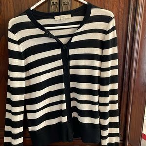 Women’s black and white Loft stripped light weight button down sweater